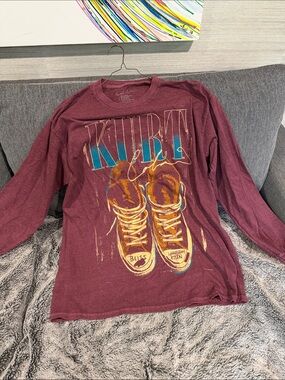 Men's Long Sleeve Graphic Tee - Maroon with Shoe Print